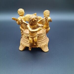 Teleflora Gold Cherub Candle Holder Baroque Style Angel Musician Stand